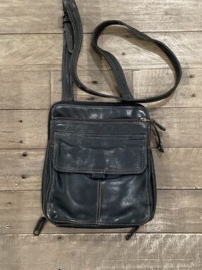 Fossil Black Leather Crossbody Messenger Bag